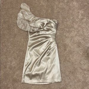 Champagne colored one shoulder dress